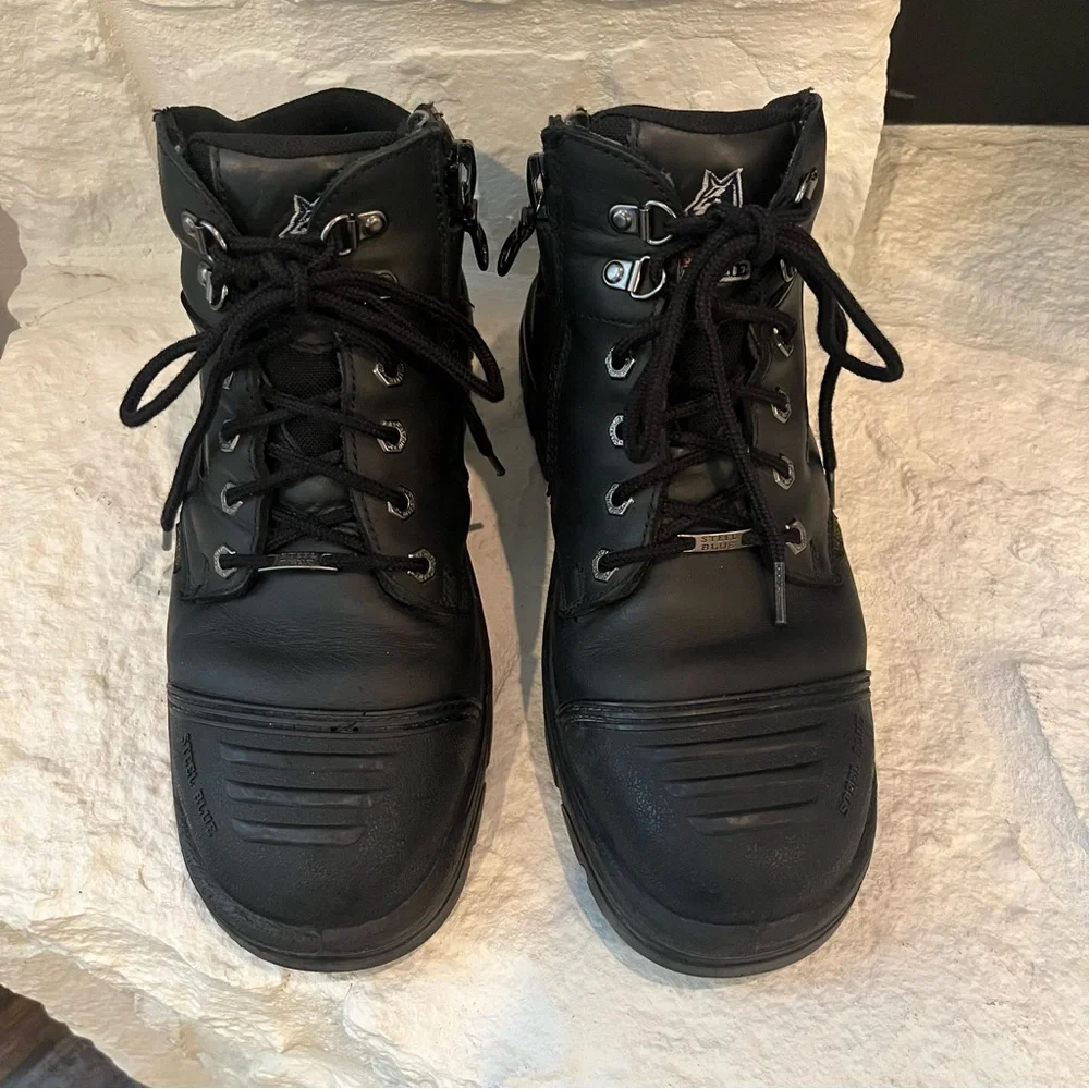 Mens Steel Toe Leather Work Boots-Steel Blue Ortho Rebound EH Series 968 Sz 10